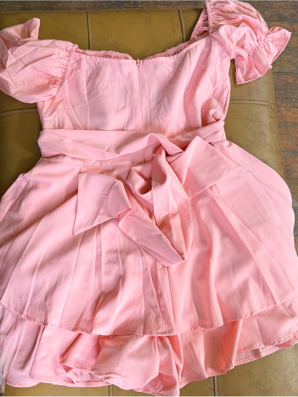 Girls Pink Off-Shoulder Romper with Waist Tie
